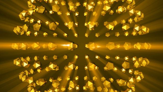 Gold sphere background reflective shine light particles. Seamless loop