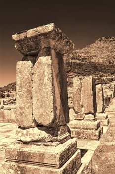 Pillar ruins at Ancient Messini, Messinia at Peloponnese, Greece