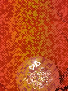 Happy Valentines day vintage lettering written by fire or smoke over red abstract background full of circles.