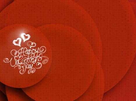 Happy Valentines day vintage lettering written by fire or smoke over red abstract background full of circles.