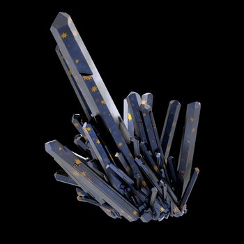 Crystal Stone macro mineral, quartz on black background with texture full of stars. 3d illustration.