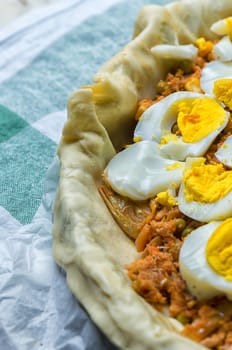 Super Spanish pies or empanadas stuffed with tuna, vegetables and eggs.