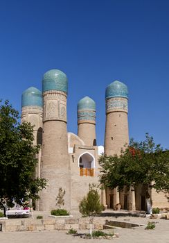 Beautiful historical madrassah Chor Minor in Bukhara, Uzbekistan