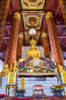 AYUTTHAYA, THAILAND - OCT. 17, 2014: Phra Phuttha Nimit, Beautiful buddha statue in chapel at Wat Na Phra Men temple, OCT. 17, 2014 in Thailand