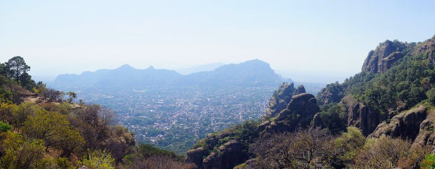 Panorama view of Tepoztlan, a small touristic village in the mexican state of Morelos.