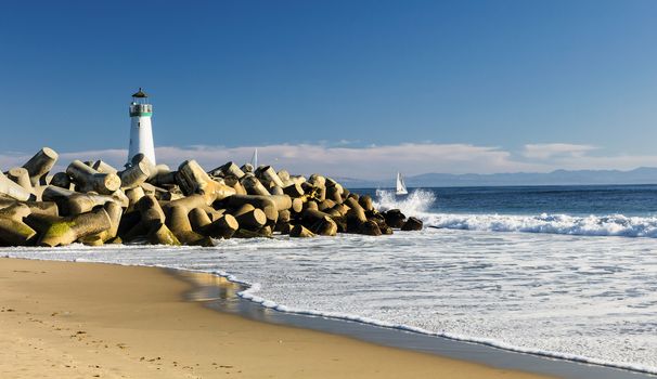 Lighthouse Walton on Santa Cruz Shore, California, USA