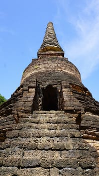 closeup approach Historical Pagoda Wat Nang phaya temple in Sukhothai world heritage
