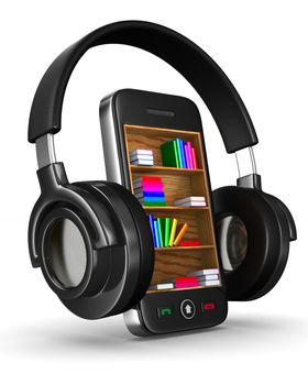 Audio books on white background. Isolated 3D image