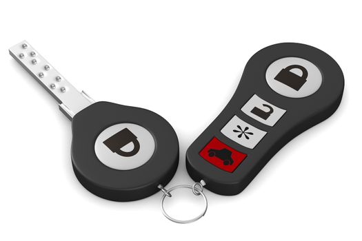 Automobile key on white background. Isolated 3D image