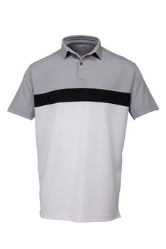 Grey, black and white golf tee shirt for man on white background
