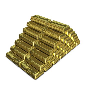 3D Illustration of a Stack of of Gold Bullion on a White Background