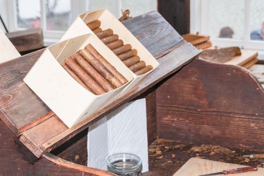 Traditional manufacture of cigars in an old tobacco factory in Havana in Cuba.