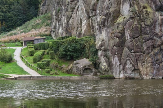 The Externsteine, striking sandstone rock formation in the Teutoburg Forest, Germany, North Rhine Westphalia