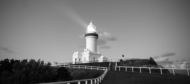 Cape Byron lighthouse in NSW, Australia. Black and white image.