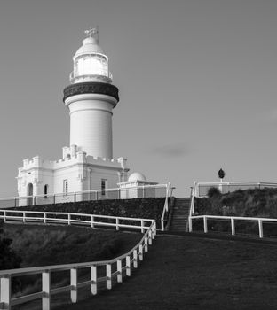 Cape Byron lighthouse in NSW, Australia. Black and white image.
