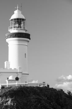 Cape Byron lighthouse in NSW, Australia. Black and white image.