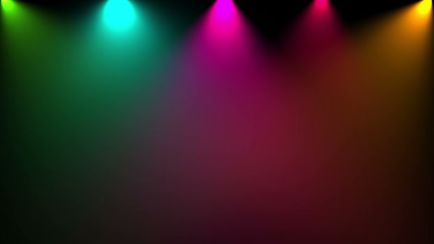 Disco light. Computer graphic. Different colors 3D rendered