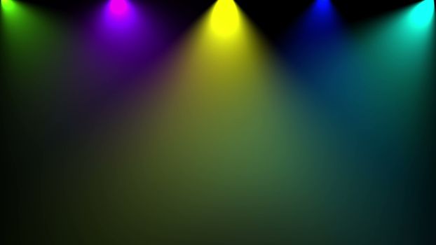 Disco light. Computer graphic. Different colors 3D rendered