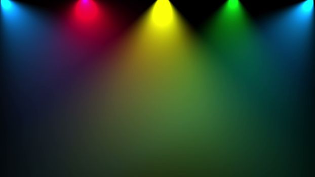 Disco light. Computer graphic. Different colors 3D rendered