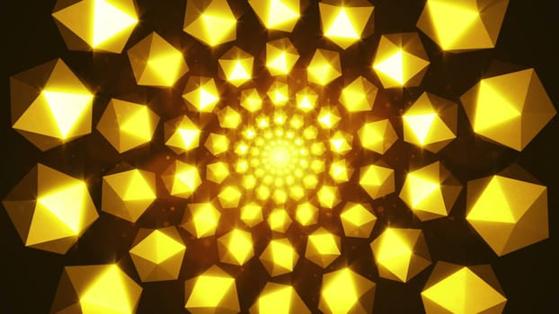 Flickering gold elements form tunnel. 3D rendered.