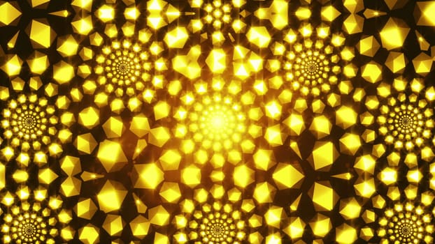 Flickering gold elements form tunnel. 3D rendered.