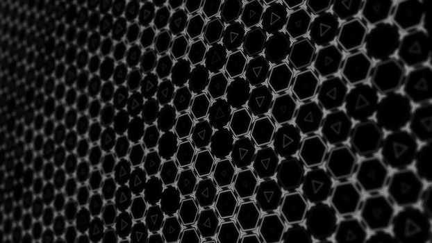 Hexagon technology background with depth of field. 3D rendered