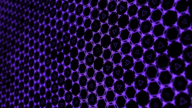 Hexagon technology background with depth of field. 3D rendered