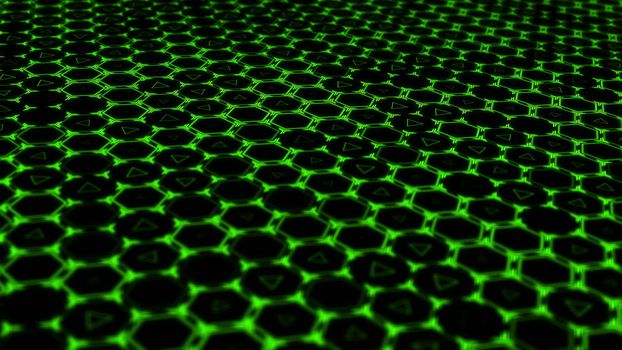 Hexagon technology background with depth of field. 3D rendered