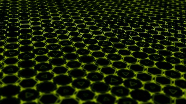 Hexagon technology background with depth of field. 3D rendered