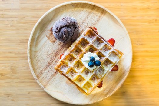 chocolate ice cream belgian waffles with blueberries