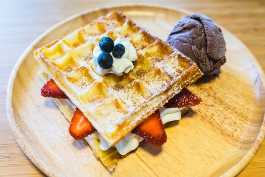 chocolate ice cream belgian waffles with blueberries