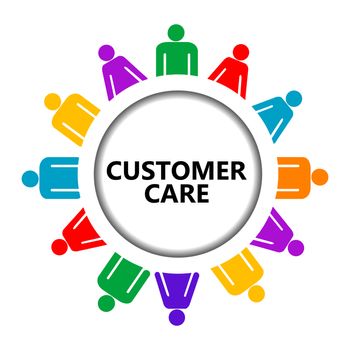 Customer care icon with group of people on white background