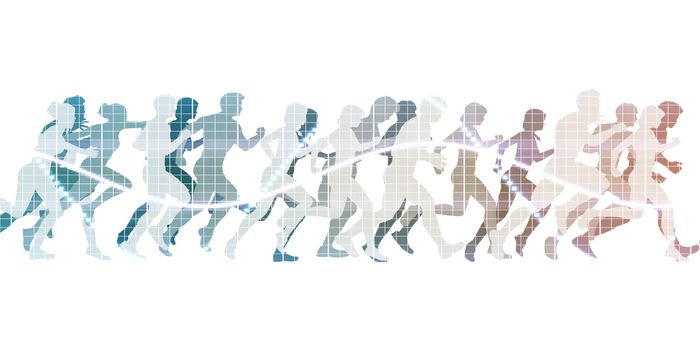 Running to the Finish Line with Crowd of People