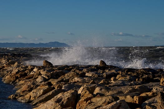 At the seaside on a windy day in Dénia, Spain