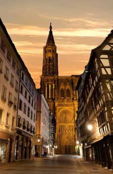 Notre Dame de Strasbourg and beautiful sunrise, France