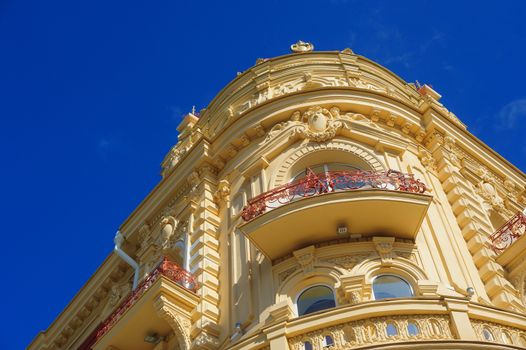 architecture of the historic building with Windows and arches.