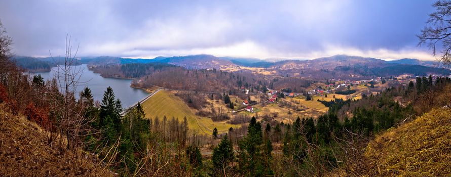 Lokvarsko lake and valley panoramic view, Gorski Kotar mountain region of Croatia