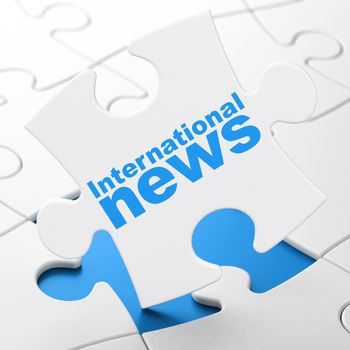 News concept: International News on White puzzle pieces background, 3D rendering