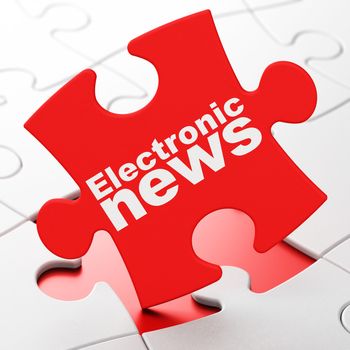 News concept: Electronic News on Red puzzle pieces background, 3D rendering