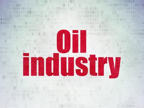 Industry concept: Painted red word Oil Industry on Digital Data Paper background