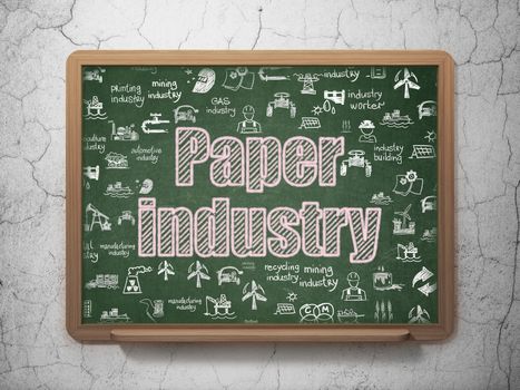 Manufacuring concept: Chalk Pink text Paper Industry on School board background with  Hand Drawn Industry Icons, 3D Rendering