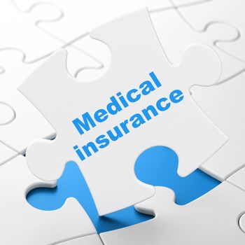 Insurance concept: Medical Insurance on White puzzle pieces background, 3D rendering