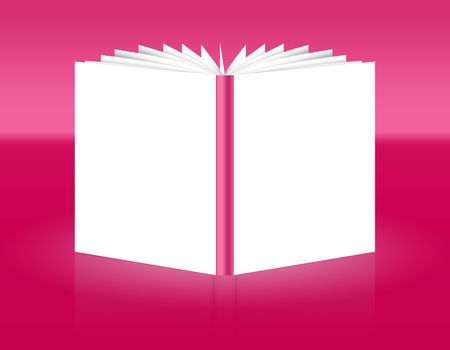 A white book on a pink background