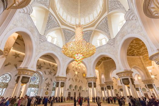 Abu Dhabi, UAE - Jan 30: Magnificent interior of Sheikh Zayed Grand Mosque on January 30th 2016 in Abu Dhabi. It is the largest mosque in UAE and the eighth largest mosque in the world.