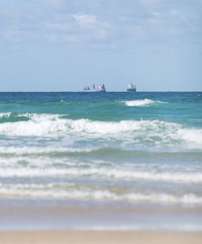 landscape Mediterranean Sea, the ships on horizon