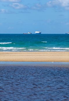 landscape Mediterranean Sea, the ships on horizon