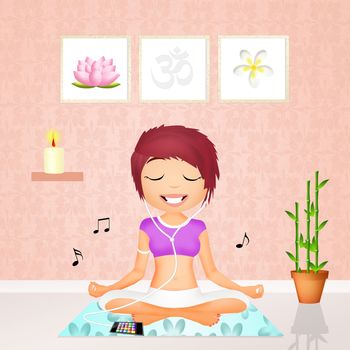 illustration of woman doing yoga with music