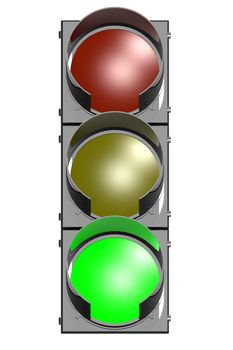 Traffic light in white and isolated background, 3D rendering