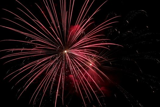 Colorful fireworks explosion in a dark night