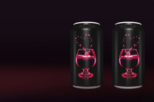 Aluminum cans with a drink of love 3D the dark background.